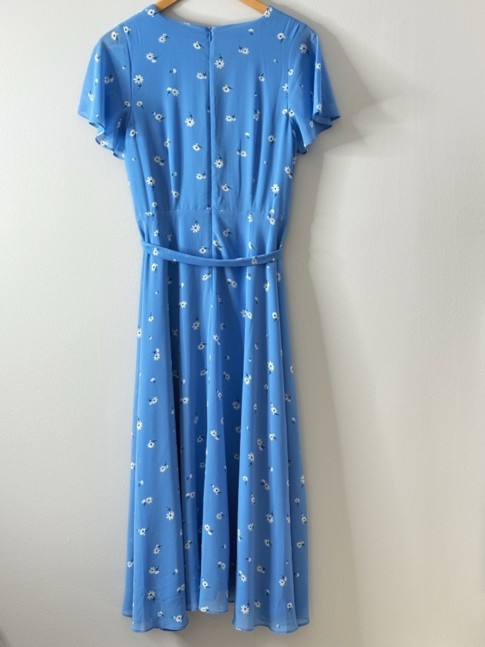 Talbots Midi Dress Scattered Floral Tie Front Belted Flowy Chiffon Short Sleeve - Picture 4 of 16